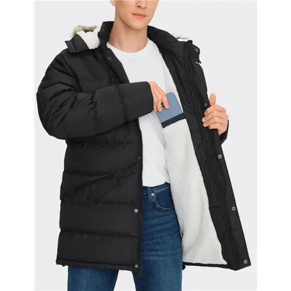 Men's Puffy Winter Coats Long Water-resistant Jackets Cold Weather Hooded